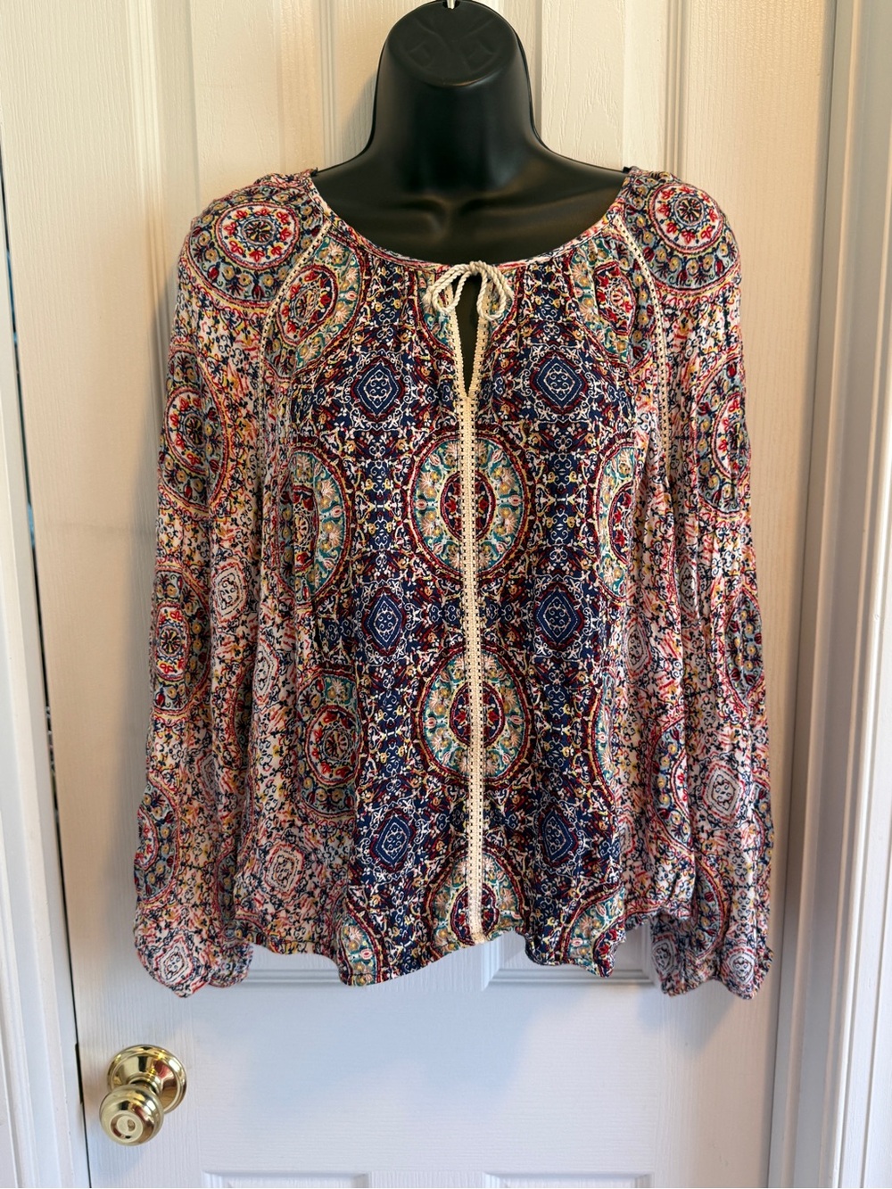 New Directions Boho Printed Peasant Blouse